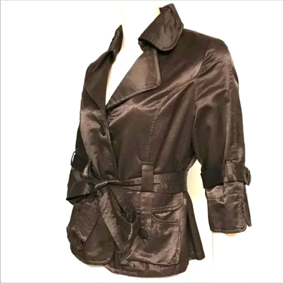 🤎 Impeccable Vintage Satin Deep Dark Rich Chocolate Brown Tie Jacket - M - Picture 2 of 9